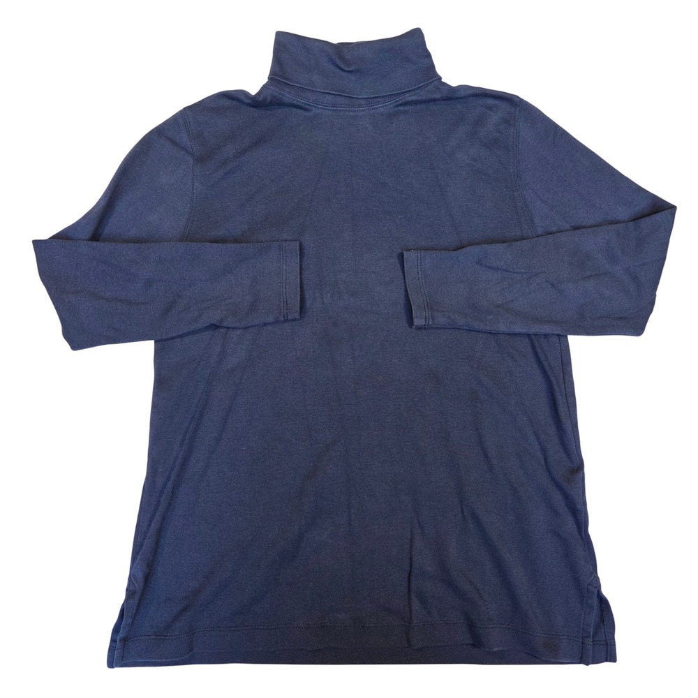 Lands' End Navy Blue 100% Supima Cotton Turtleneck Long Sleeve Top Medium 10-12